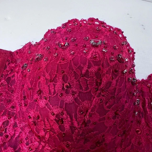 Windsor Romantic Red Lace Sequin Heavily Beaded Bustier Top Coquette Size M READ - Picture 7 of 11